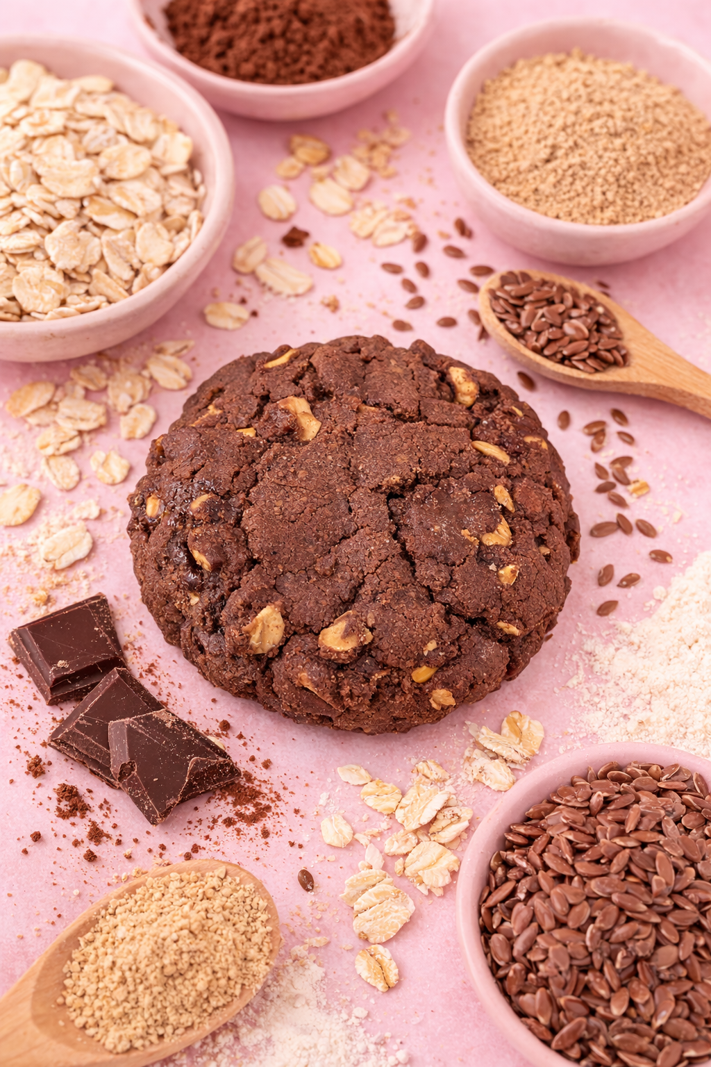 12 Chocolate Brownie Vegan Lactation Cookies pink background no wrapper