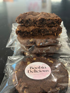 Chocolate Brownie Vegan Lactation Cookies with broken open cookie