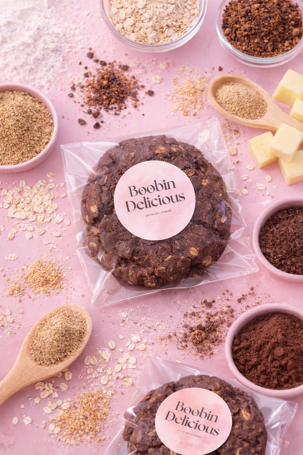 12 Original Double Chocolate Lactation Cookies pink background