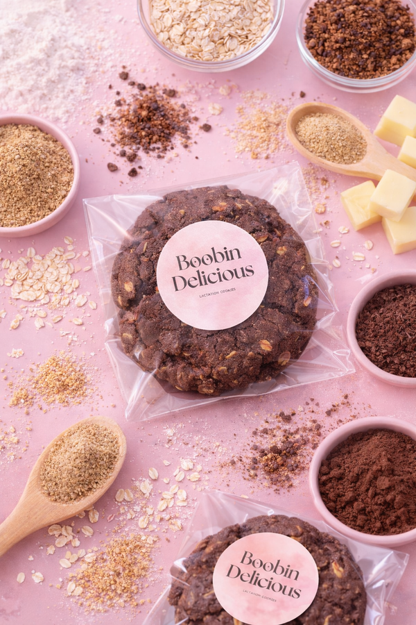 12 Original Double Chocolate Lactation Cookies pink background