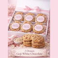 Triple Pack - Goji White Chocolate cookies in a gift box with a pink ribbon, featuring individually wrapped treats.